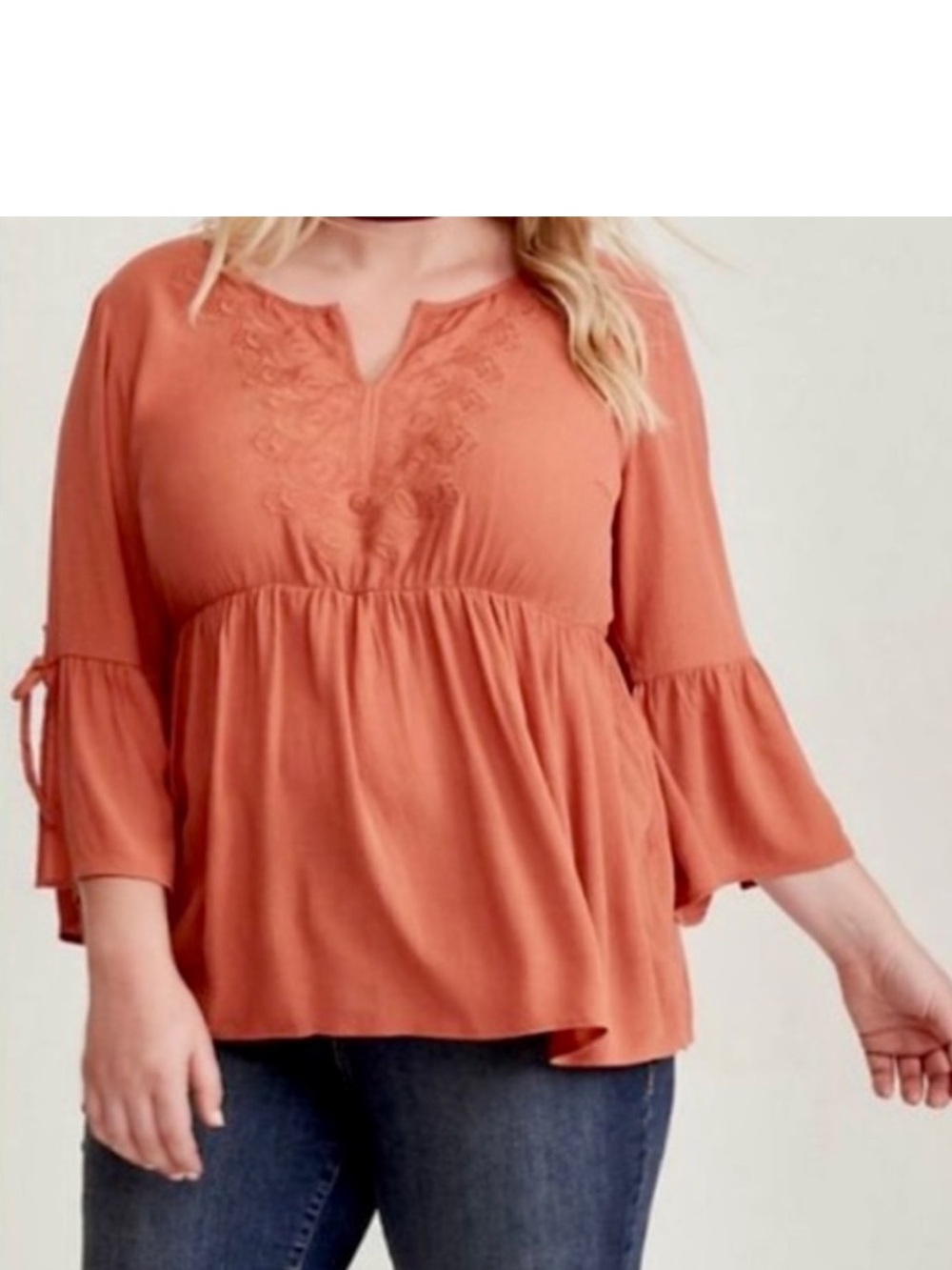 Torrid Bell Sleeve Peasant Blouse Women’s Size 1X Crochet Neckline Babydoll Boho